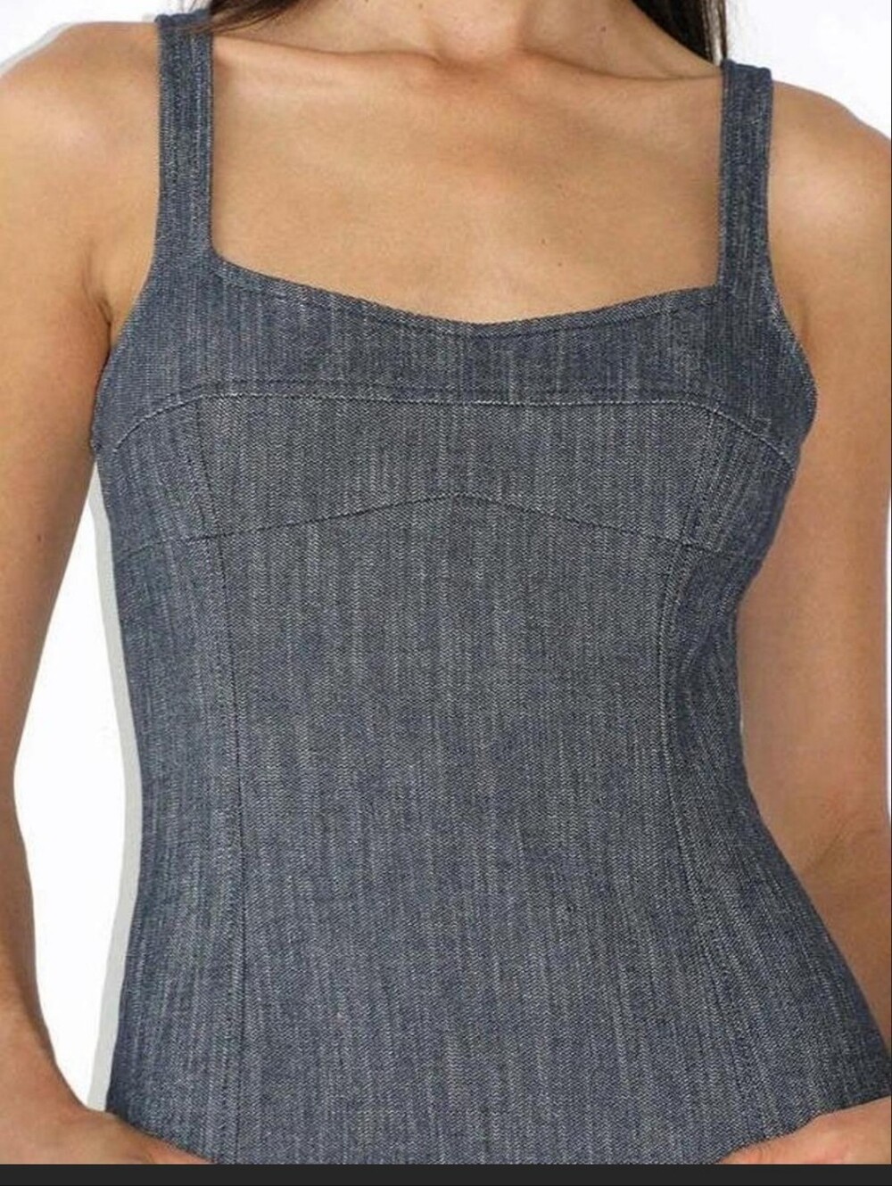 Fitted Denim-Look Tank Top in Heathered Indigo